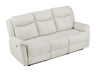 Vente-Unique Sof&aacute; relax el&eacute;ctrico de 3 plazas de cuero de vaca blanco NOMAJO