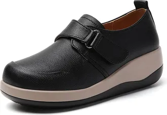 Generic Womens Orthopedics Wedge Walking Shoes with Hoop-Look Comfort Round Toe Platform Casual Sneakers for Work Shoes (Black,5.5)