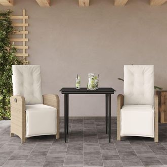 vidaXL Vidaxl - Sillas Y Mesita De Jard&iacute;n 3 Piezas Rat&aacute;n Sint&eacute;tico Coj&iacute;n Beige