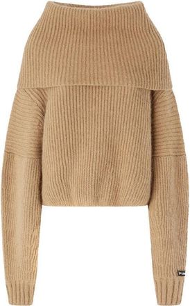 Pinko Off-The-Shoulder Beige Knit Sweater With Oversized Fit