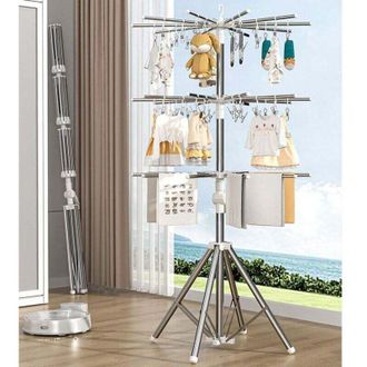 OEM Tendedero Plegable De Metal Con Pinzas Resistentes Al Viento Para Uso Interior Y Exterior, Percha Para Pa&ntilde;ales Y Toallas De Beb&eacute; Con 3 Niveles De Sopo