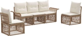 vidaXL Conjunto De Sof&aacute;s De Jard&iacute;n 5 Uds. Beige Rat&aacute;n Sint&eacute;tico Vidaxl