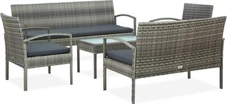 vidaXL Set De Muebles De Jard&iacute;n 5 Pzas Y Cojines Rat&aacute;n Sint&eacute;tico Gris Vidaxl