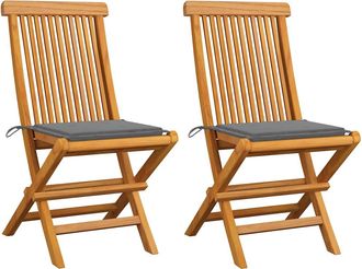 vidaXL Vidaxl - Sillas De Jard&iacute;n 2 Uds Con Cojines Gris Madera De Teca