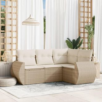 vidaXL Vidaxl - Juego De Sof&aacute;s Jard&iacute;n Con Cojines 4 Pzas Rat&aacute;n Sint&eacute;tico Beige