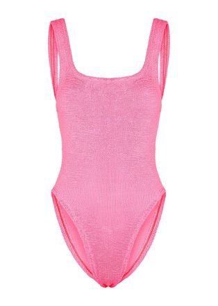 Hunza G Seersucker Swimsuit, Swimwear, Pink, One Size, Square Neck, Low Back, Hand Wash, Hunza G Seersucker Swimsuit