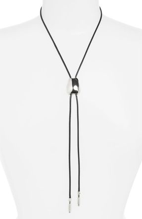 Open Edit Faux Leather Bolo Necklace in Black- Silver at Nordstrom
