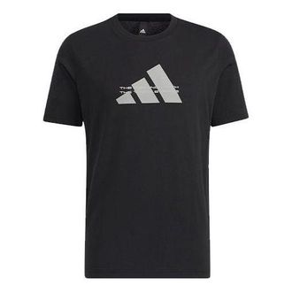adidas Alphabet Logo Printing Sports Short Sleeve Black HE9937