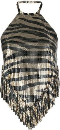 Paco Rabanne metallic-effect zebra-print top - women - Aluminium - 38 - Gold