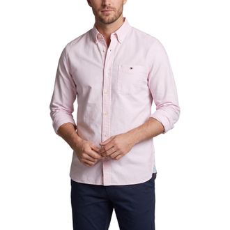 Tommy Hilfiger Mens Shirts Regular Fit Oxford Long Sleeve Casual Cotton Formal - Pink - Size Small