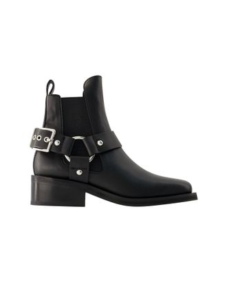 Ganni Womens Chelsea Biker Ankle Boots - - Leather - Black - Size EU 36