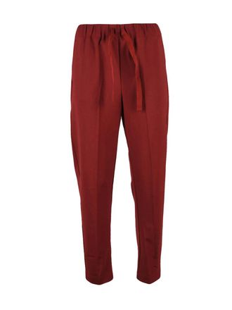 Semicouture Red Pleated Stretch Virgin Wool-Blend Pants