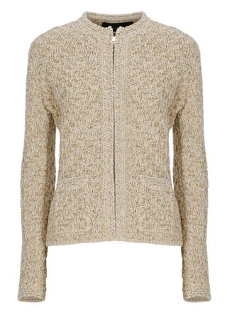 Fabiana Filippi Beige Sequin Zip Cotton Cardigan