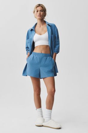 Alo | Pinstripe Daylight Boxer Short in California Blue/White, Size: Medium