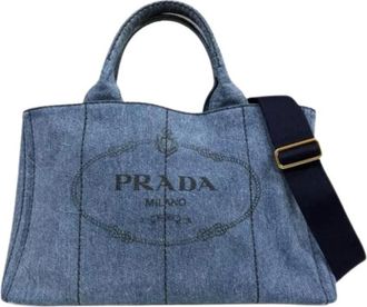 Prada Pre-owned Tote Bags, female, Blue, Size: ONE SIZE Pre-owned Vintage Denim Shoulder Bag