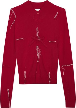 Shushu/Tong Red Pin-Tuck Threadwork Knit Top