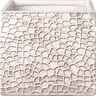 Beliani Maceta Para Exterior E Interior Tiesto Decorativo Cuadrado De Fibra De Arcilla 44 X 44 X 38 Cm Beige Claro Feiyan