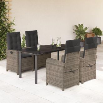 vidaXL Set Comedor De Jard&iacute;n 5 Piezas Con Cojines Rat&aacute;n Sint&eacute;tico Gris Vidaxl