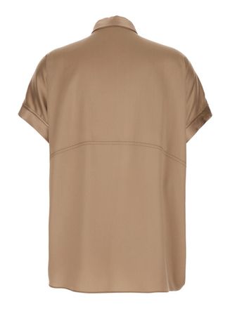 Brunello Cucinelli Womens Shirt Stretch Silk Beige Blouses