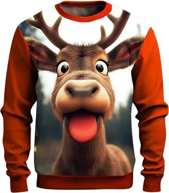 Generic Cotton Christmas Sweatshirt Mens Christmas Jumper Funny Christmas Jumper Ugly with Reindeer Christmas Motifs Soft Merry Christmas Sweater Casual Chris