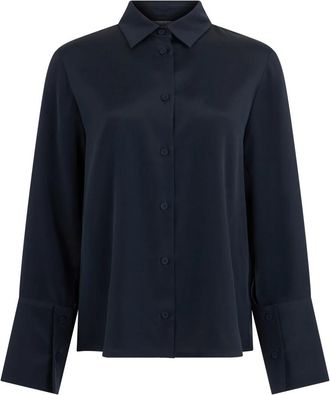 Max Mara Zijden cr&ecirc;pe de Chine overhemd - Dames - Overhemden - Blauw - S - Polyester - Overhemden