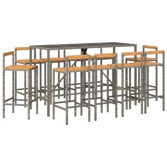 Berkfield Home Beautiful 11 Piece Garden Bar Set Grey Poly Rattan& Solid Wood Acacia