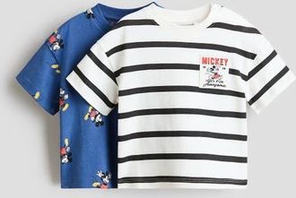 H&M 2-pack Printed T-shirts in Blue/mickey Mouse at Nordstrom, Size 18M