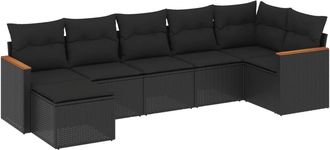 vidaXL Set De Comedor De Jard&iacute;n 7 Pzas Y Cojines Rat&aacute;n Sint&eacute;tico Negro Vidaxl