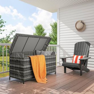 OUTSUNNY 627 L Rattan Garden Storage Box with Gas Lift Lid & Wheels in Dark Grey