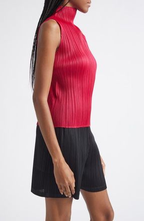 Pleats Please Issey Miyake New Colorful Basics 4 Pleated Sleeveless Top in Carmine at Nordstrom, Size 3