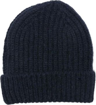 Closed ribbed-knit beanie hat - women - Polyester - One Size - Blue