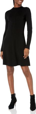 Vince Long Sleeve Crew Neck Mini Dress In Black