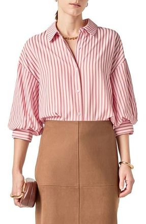 English Factory Stripe Balloon Sleeve Button-Up Shirt in Pink/Tan at Nordstrom, Size X-Small