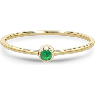 Zo&euml; Chicco 14K Gold Bezel Birthstone Stacking Ring in Yellow Gold /Emerald at Nordstrom, Size 7