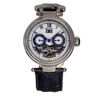 Heritor Mens Ganzi Semi-Skeleton Leather-Band Watch - Silver Stainless Steel - One Size