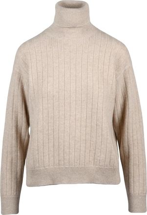 Eleventy Beige Wool-Blend Ribbed Knit Turtleneck Sweater