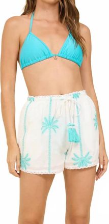 Surf Gypsy Striped Palm Shorts In Ivory/aqua