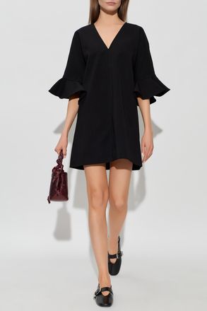 Ganni Dress With A V-neckline, Womens, Black