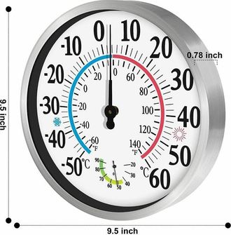 OEM Term&oacute;metro De Exterior De 12 Con D&iacute;gitos Grandes - 2 En 1, Inal&aacute;mbrico, Para Interiores Y Exteriores, Con Higr&oacute;metro De Pared