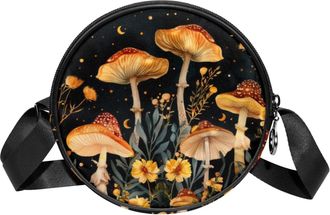 Generic Circle Crossbody Bag for Women, Mushroom Small Sling Bag Daypack with Zipper Adjustable Shoulder Straps Casual Ladies Girls Round Purse