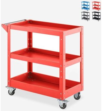 Stark Carrito De Herramientas De Metal Con 3 Estantes Y Ruedas Kerey Plus - Rojo