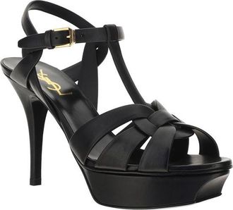 Saint Laurent Womens Black Calf Leather Bos Taurus Platform Sandals