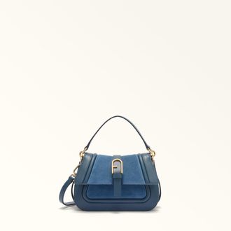 Furla Flow Borsa A Mano Mini Toni Grigio Blu Pelle Di Vitello Claris Lux + Camoscio Donna
