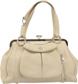 Celine Vintage Kisslock Frame Leather Beige Leather Handbag (Pre-Owned)