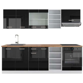 Vicco Mueble De Cocina R-line, Negro Brillo/blanco, 240 Cm, Et Roble