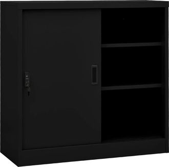 vidaXL Armario De Oficina Con Puerta Corredera Acero Negro 90x40x90cm Vidaxl