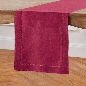 Solino Home Linen Table Runner for Dining Table, Holiday and Everyday Table Decor - Classic Hemstitch in Beet at Nordstrom, Size X-Small