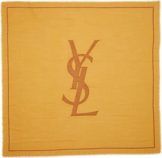 Saint Laurent Grand Carre Cassandre Wool Scarf in Ochre/dark Brown at Nordstrom