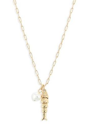 Nordstrom Rack Demi Fine Faux Pearl & Fish Pendant Necklace in White- Gold at Nordstrom Rack