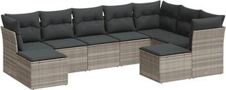 vidaXL Set Muebles Jard&iacute;n 9 Pzas Y Cojines Rat&aacute;n Sint&eacute;tico Gris Claro Vidaxl
